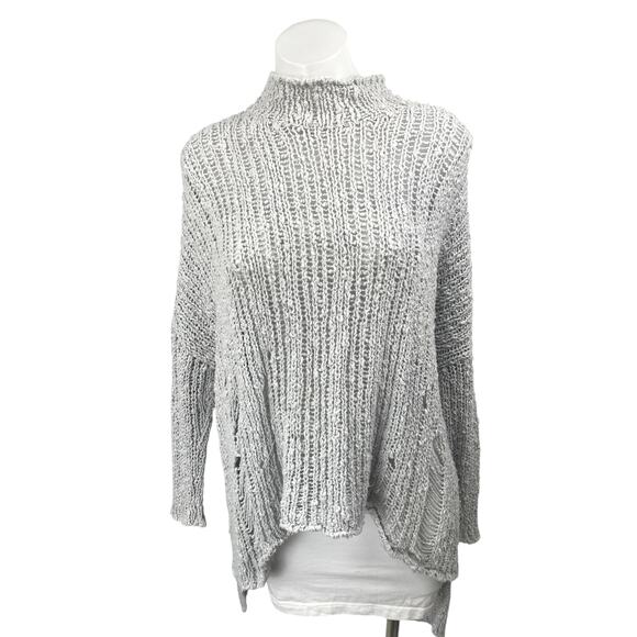 Free People Gray Open Knit Long Sleeve High Low Mock Neck Sweater Top Size XS - Picture 1 of 4